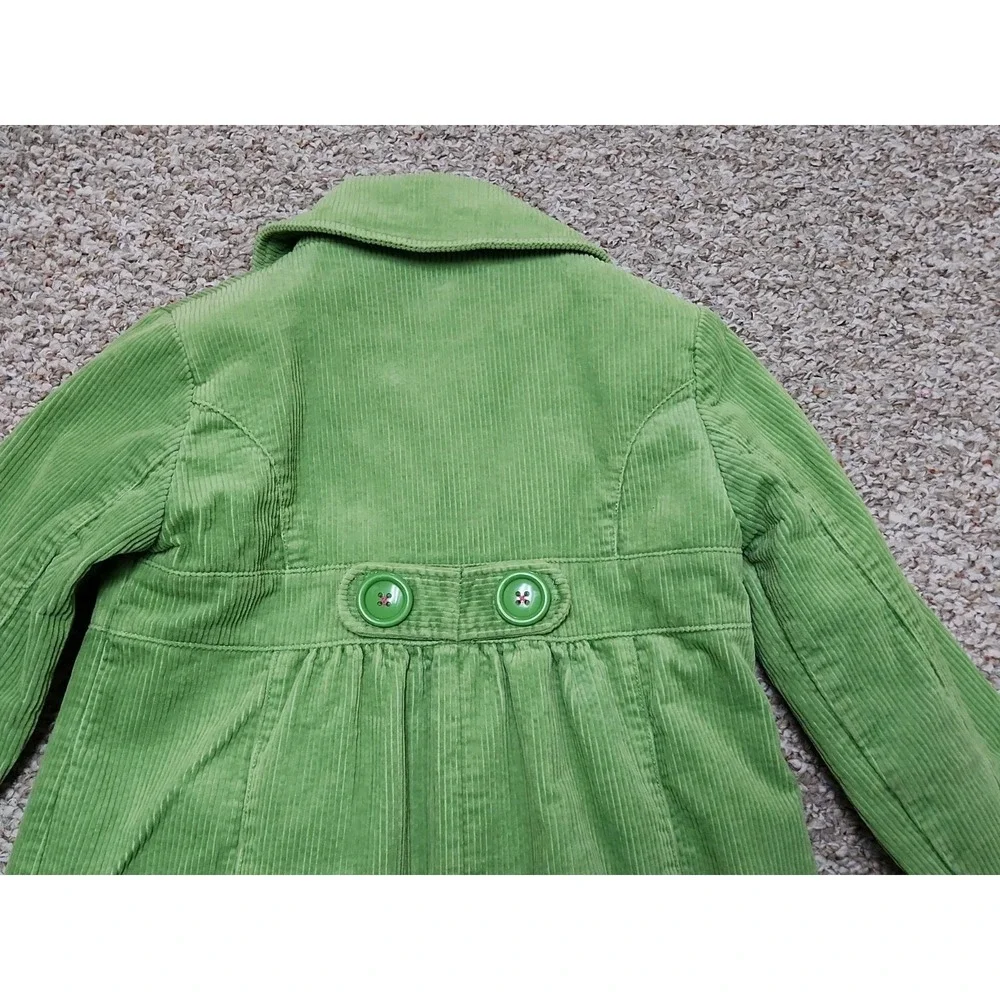 Mini Boden Peacoat Girls 11-12Y Green Polka Dot Lined Corduroy Long Coat